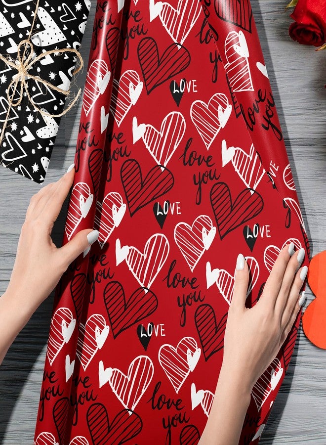 iKammo 12 Sheet Pink Valentine's Day Wrapping Paper Pink Gift Wrap Paper Pink Love Heart DIY Craft Art Paper for Party Decor Supplies, 20 x 27 Inch (Black Red) - Image 3